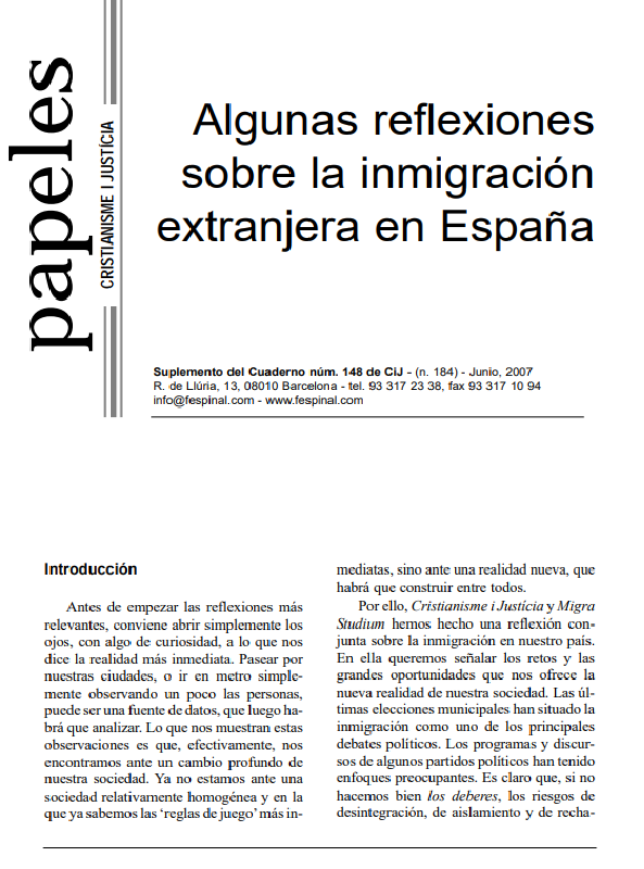 Algunas reflexiones sobre la inmigración extranjera en España |  Cristianisme i Justícia
